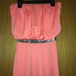 Coral long silky dress